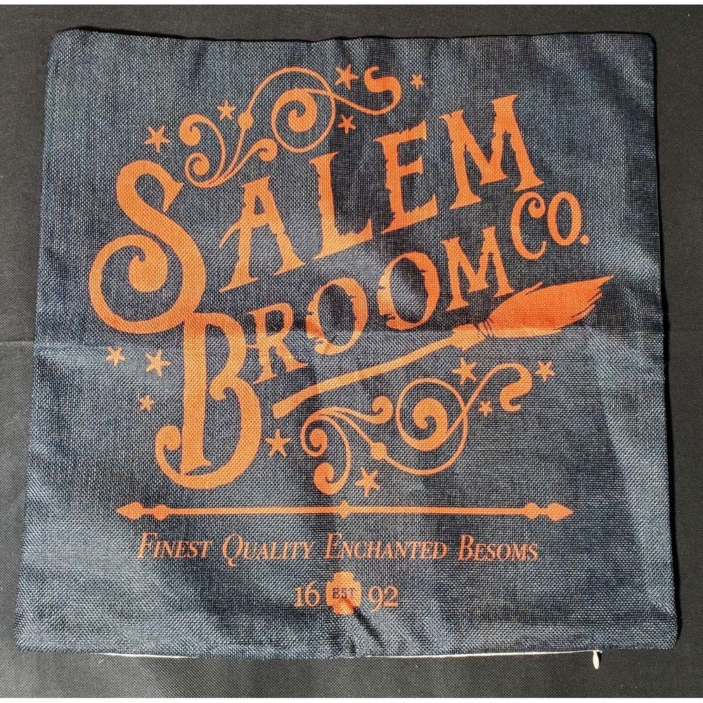 Salem Broom Co Black Halloween Pillow Cover ~ 17in x 17in